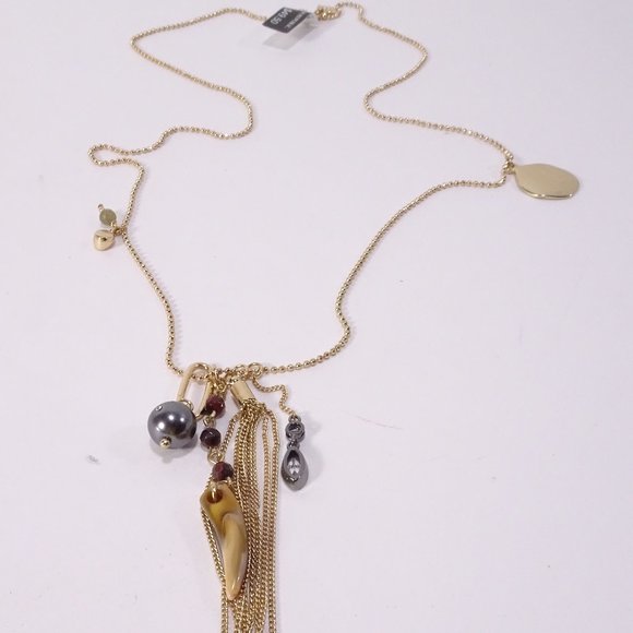 Banana Republic Multi Charm and Chain Horn and Leaf Pendant Necklace NWT 49.50 - Picture 1 of 4